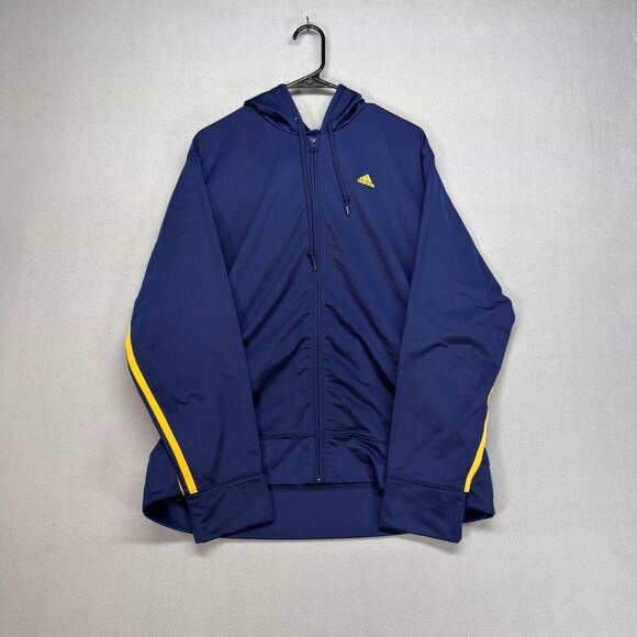 adidas Other - Vintage Adidas Hoodie Mens XL Blue Zip Up 3 Stripe Yellow Track Jacket Y2K